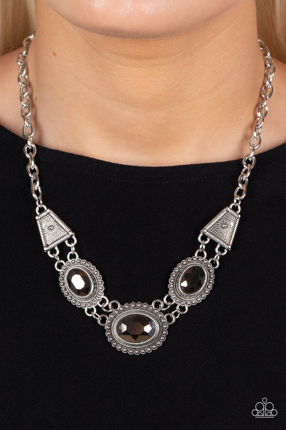 Textured TRAPEZOID Silver ✧ Hematite Necklace