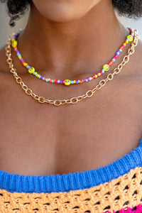 Fall2022,Gold,Multi-Colored,Necklace Seed Bead,Necklace Short,Smile Face,Happy Looks Good on You Multi ✧ Seed Bead Necklace