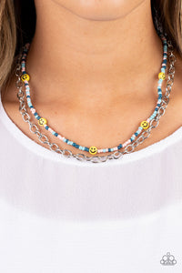 Blue,Light Pink,Multi-Colored,Necklace Short,Silver,Smile Face,Happy Looks Good on You Blue ✧ Necklace