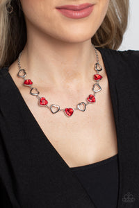 Hearts,Necklace Short,Red,Sets,Silver,Valentine's Day,Contemporary Cupid Red ✧ Heart Necklace