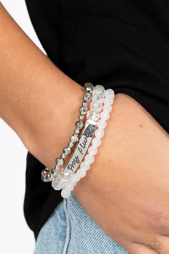 Pray Always White ✧ Iridescent Stretch Bracelet