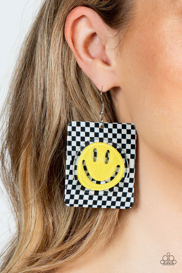 Cheeky Checkerboard Yellow ✧ Smile Earrings