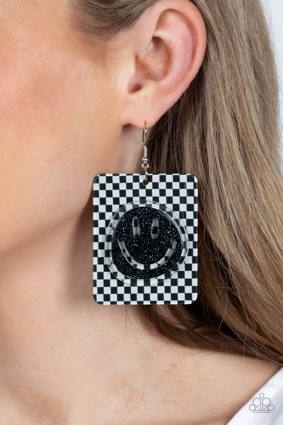 Cheeky Checkerboard Black ✧ Smile Earrings