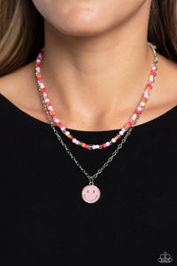 Light Pink,Necklace Short,Orange,Pink,Smile Face,White,High School Reunion Pink ✧ Smile Necklace