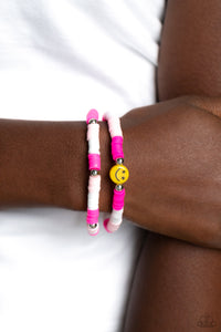 Bracelet Stretchy,Pink,Smile Face,White,In SMILE Pink ✧ Stretch Bracelet