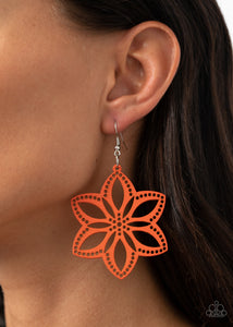 Earrings Fish Hook,Earrings Wooden,Orange,Wooden,Bahama Blossoms Orange ✧ Wood Earrings