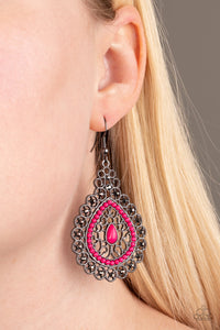 Earrings Fish Hook,Gunmetal,Pink,Carnival Courtesan Pink ✧ Earrings