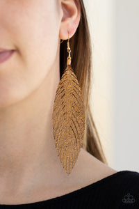 Earrings Feather,Earrings Fish Hook,Earrings Leather,Gold,Leather,Feather Fantasy Gold ✧ Leather Feather Earrings