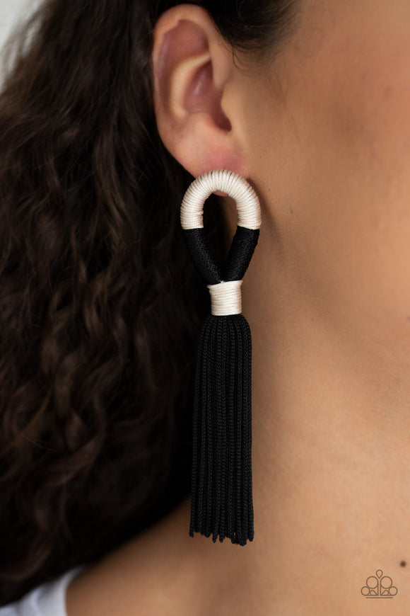 Moroccan Mambo Black ✧ Tassel Post Earrings Post Earrings