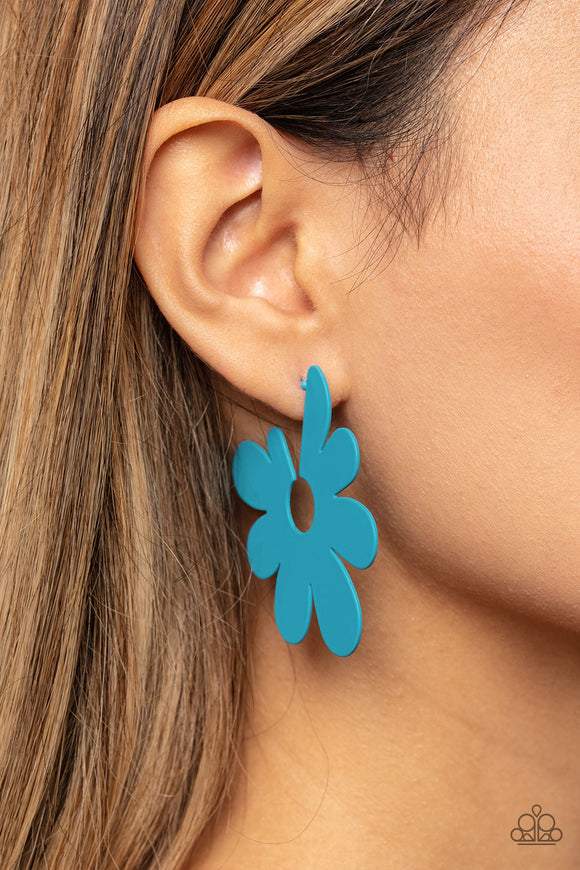 Flower Power Fantasy Blue ✧ Hoop Earrings