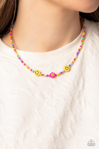 Multi-Colored,Necklace Seed Bead,Pink,Smile Face,Yellow,Flower Power Pageant Pink ✧ Smile Seed Bead Necklace