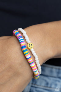 Bracelet Stretchy,Multi-Colored,Smile Face,White,Tabloid Talent Multi ✧ Smile Stretch Bracelet