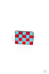 Blue,Multi-Colored,Red,Ring Wide Back,Checkerboard Craze Red ✧ Ring