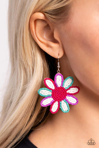 Earrings Fish Hook,Earrings Seed Bead,Green,Multi-Colored,Pink,Purple,Decorated Daisies White ✧ Seed Bead Earrings