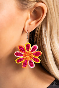 Earrings Fish Hook,Earrings Seed Bead,Light Pink,Multi-Colored,Orange,Pink,Yellow,Decorated Daisies Pink ✧ Seed Bead Earrings