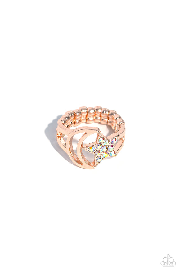 Stargazing Style Rose Gold ✧ Iridescent Moon & Star Ring