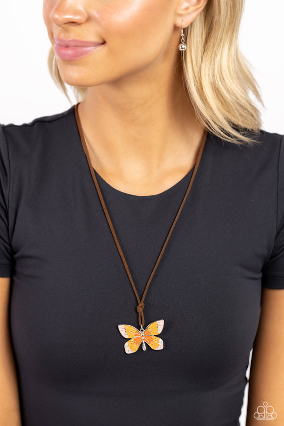 Winged Wanderer Orange ✧ Butterfly Suede Necklace
