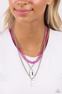 Key,Necklace Medium,Necklace Short,Pink,Silver,Locked Labor Pink ✧ Key Necklace