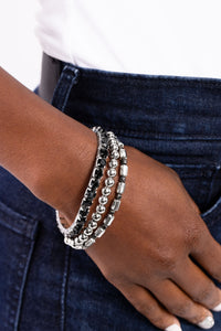 Black,Bracelet Stretchy,Gunmetal,Silver,Monochromatic Maverick Black ✧ Stretch Bracelet