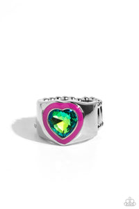 Green,Hearts,Pink,Ring Wide Back,UV Shimmer,Fond Regard Pink ✧  Heart UV Shimmer Ring