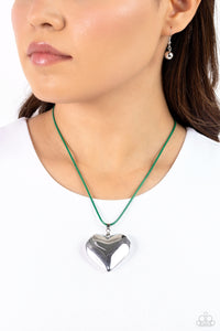 Green,Hearts,Necklace Short,Silver,Devoted Daze Green ✧ Heart Necklace