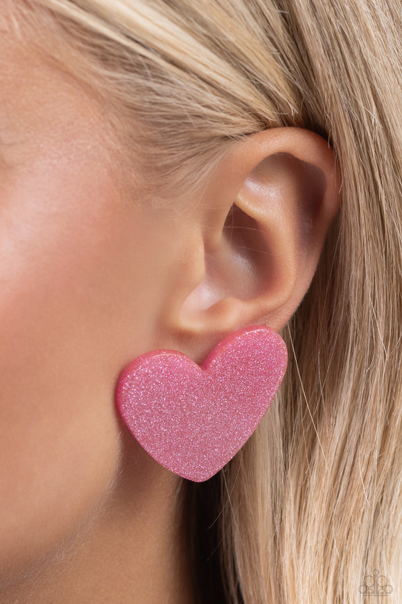Sparkly Sweethearts Pink ✧ Heart Post Earrings