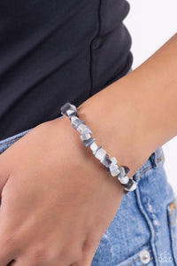 Bracelet Stretchy,Gray,White,Chiseled Cameo Silver ✧ Stretch Bracelet