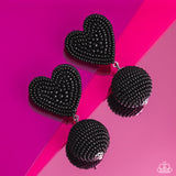 Spherical Sweethearts Black ✧ Heart Seed Bead Earrings