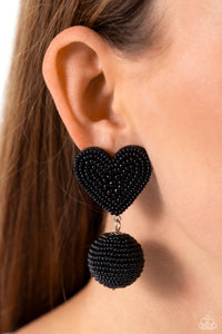 Black,Earrings Post,Earrings Seed Bead,Favorite,Hearts,Spherical Sweethearts Black ✧ Heart Seed Bead Earrings