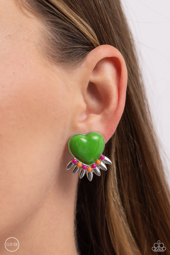 Spring Story Green ✧ Heart Clip-On Earrings