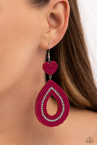 Earrings Fish Hook,Earrings Seed Bead,Hearts,Pink,Valentine's Day,Now SEED Here Pink ✧ Heart Earrings