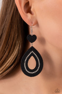 Black,Earrings Seed Bead,Favorite,Hearts,Now SEED Here Black ✧ Heart Seed Bead Earrings