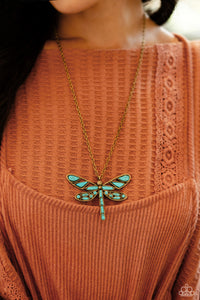 2023 Fall Preview Collection,Brass,Dragonfly,Necklace Long,Necklace Medium,Turquoise,FLYING Low Brass ✧ Dragonfly Necklace