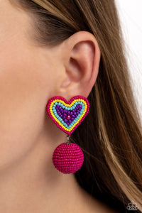 Blue,Earrings Post,Earrings Seed Bead,Hearts,Multi-Colored,Pink,Purple,Valentine's Day,Yellow,Spherical Sweethearts Multi ✧ Heart Seed Bead Post Earrings