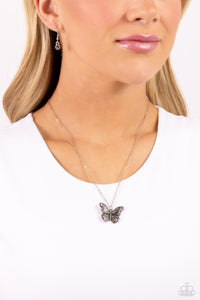 Butterfly,Hematite,Necklace Short,Silver,Textured Talent Silver ✧ Butterfly Hematite Necklace