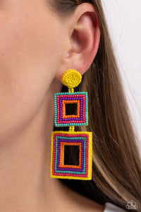 Blue,Earrings Post,Earrings Seed Bead,Multi-Colored,Orange,Pink,Purple,Yellow,Seize the Squares Multi ✧ Seed Bead Post Earrings