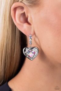 Earrings Hoop,Hearts,Iridescent,Valentine's Day,White,We Are Young White ✧ Iridescent Heart Hoop Earrings