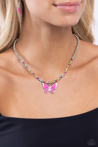 Butterfly,Multi-Colored,Necklace Seed Bead,Necklace Short,Pink,Vibrant Flutter Multi ✧ Butterfly Seed Bead Necklace