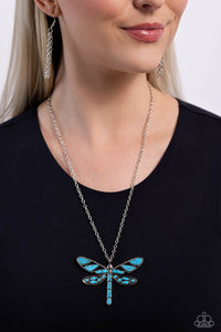 Blue,Dragonfly,Necklace Long,Turquoise,FLYING Low Blue ✧ Dragonfly Necklace