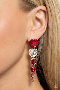 Earrings Post,Favorite,Hearts,Red,Valentine's Day,White,Cascading Casanova Red ✧ Heart Post Earrings