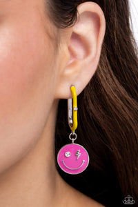 Earrings Hoop,Pink,Smile Face,Yellow,Personable Pizzazz Pink ✧ Smile Hoop Earrings
