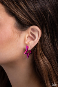 Earrings Hinged Hoop,Earrings Hoop,Pink,Stars,In A Galaxy STAR, STAR Away Pink ✧ Hinged Hoop Earrings
