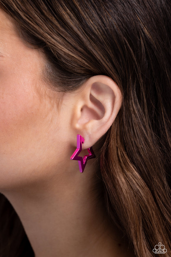 In A Galaxy STAR, STAR Away Pink ✧ Hinged Hoop Earrings
