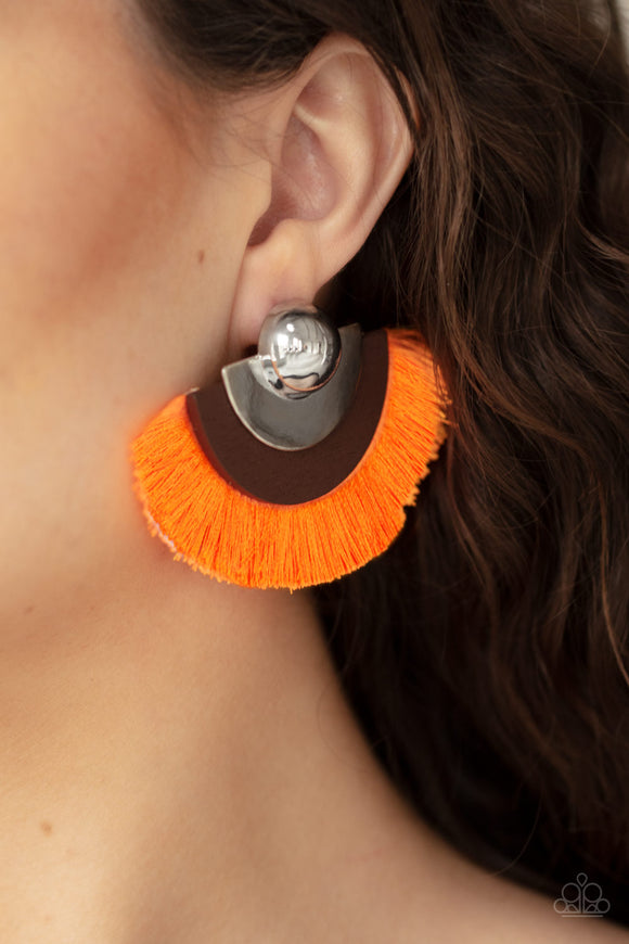 Fan The FLAMBOYANCE Orange ✧ Fringe Post Earrings Post Earrings