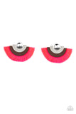 Fan The FLAMBOYANCE Pink ✧ Wood Fringe Post Earrings Post Earrings