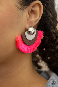 Earrings Fringe,Earrings Post,Pink,Fan The FLAMBOYANCE Pink ✧ Wood Fringe Post Earrings