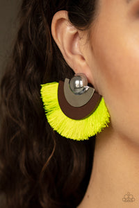 Earrings Post,Earrings Wooden,Yellow,Fan The FLAMBOYANCE Yellow ✧ Wood Fringe Post Earrings