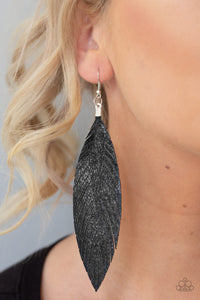 Black,Earrings Feather,Earrings Fish Hook,Earrings Leather,Leather,Feather Fantasy Black ✧ Leather Feather Earrings