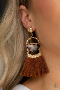 Animal Print,Brown,Earrings Acrylic,Earrings Fish Hook,Earrings Fringe,Gold,Tassel Trot Brown ✧ Acrylic Fringe Post Earrings