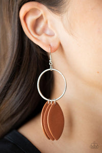 Brown,Earrings Fish Hook,Earrings Leather,Leather,Leafy Laguna Brown ✧ Leather Earrings